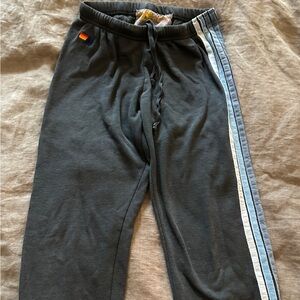 Aviator Nation Dark Grey Sweats With Blue Stripe Leg Accent